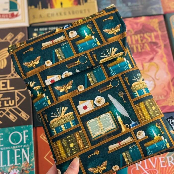 Dark Academia Teal Large Book Sleeve  by Charlie and Fox at Abbey's Bookshop, 