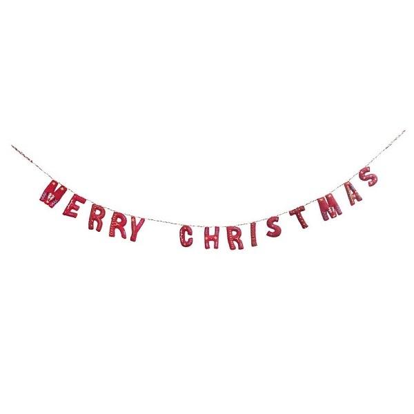 Red Embroidered Bunting (Handmade NZ Wool Felt Decoration)  by Vevoke at Abbey's Bookshop, 