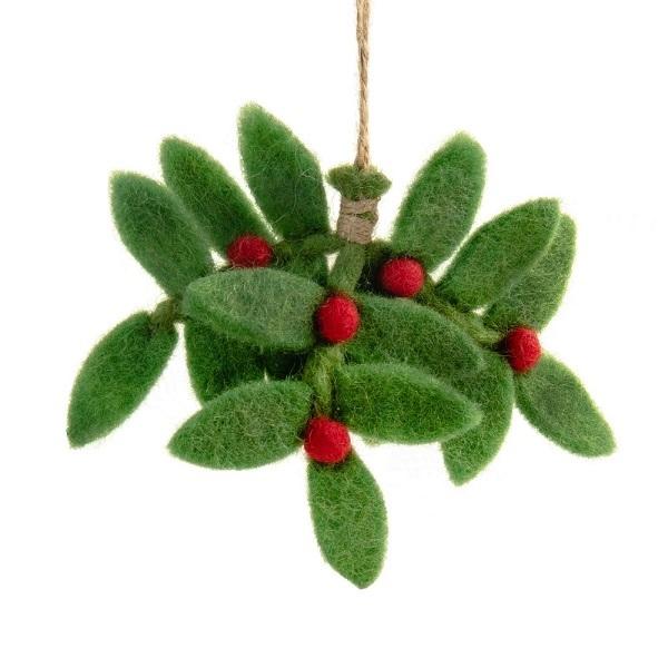 Mistletoe with Red Berries (Handmade NZ Wool Felt Decoration)  by Vevoke at Abbey's Bookshop, 