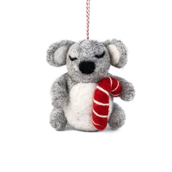 Koala Candy Cane (Handmade NZ Wool Felt Decoration)  by Vevoke at Abbey's Bookshop, 