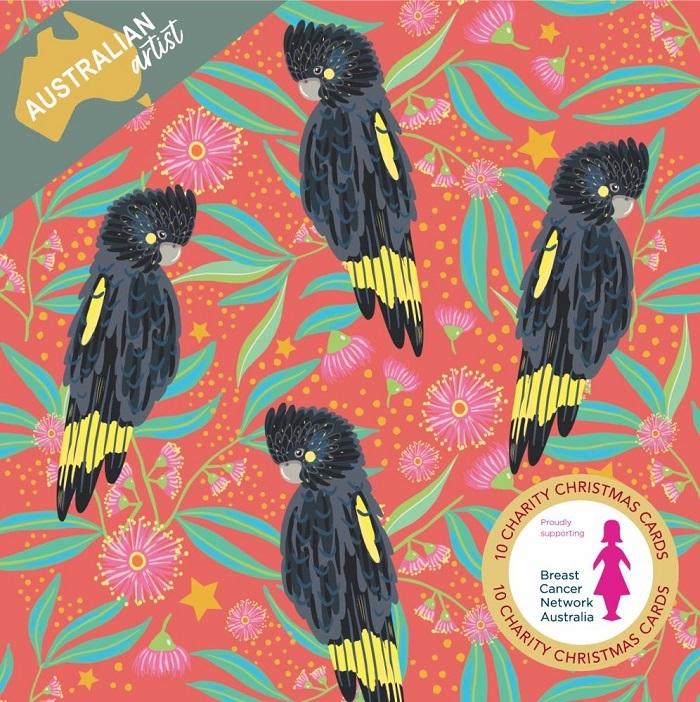 Black Cockatoos (10 Charity Christmas Card Pack)  by Vevoke at Abbey's Bookshop, 