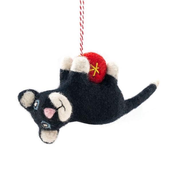 Cat Black Bella (Handmade NZ Wool Felt Decoration)  by Vevoke at Abbey's Bookshop, 