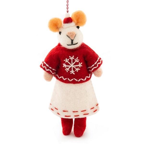 Mouse Maya Red (Handmade NZ Wool Felt Decoration)  by Vevoke at Abbey's Bookshop, 
