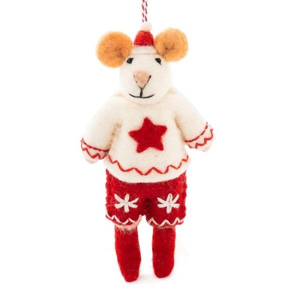 Mouse Micah Red (Handmade NZ Wool Felt Decoration)  by Vevoke at Abbey's Bookshop, 