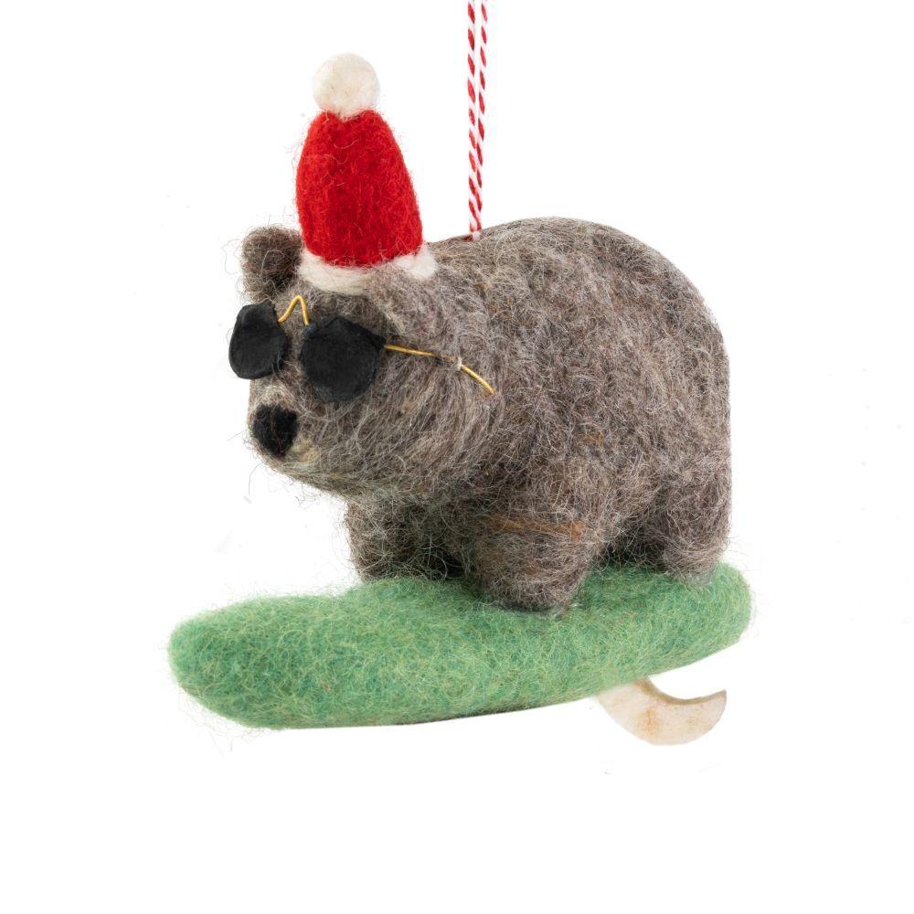 Womabt Surfing (Handmade NZ Wool Felt Decoration)