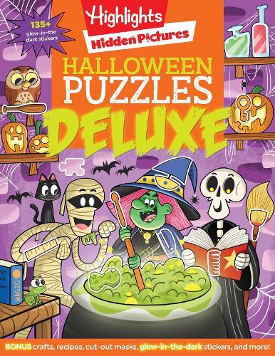 Halloween Puzzles Deluxe: Halloween Activity Book for Kids, 135 Glow-in-the-Dark Stickers, 96-pages of Mazes, Puzzles with Halloween Crafts & Recipes  by Highlights at Abbey's Bookshop, 