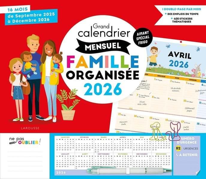 Grand Calendrier Mensuel Famille Organisee 2026 (De Sept 2025 A Dec 2026)  by Larousse Editions at Abbey's Bookshop, 