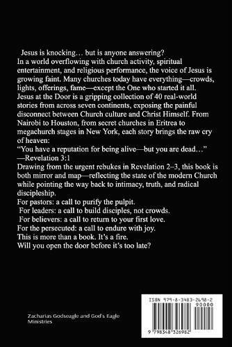 JESUS AT THE DOOR - 40 Heartbreaking Stories and Heaven's Final Warning to TODAY'S Churches  by Zacharias Godseagle at Abbey's Bookshop, 